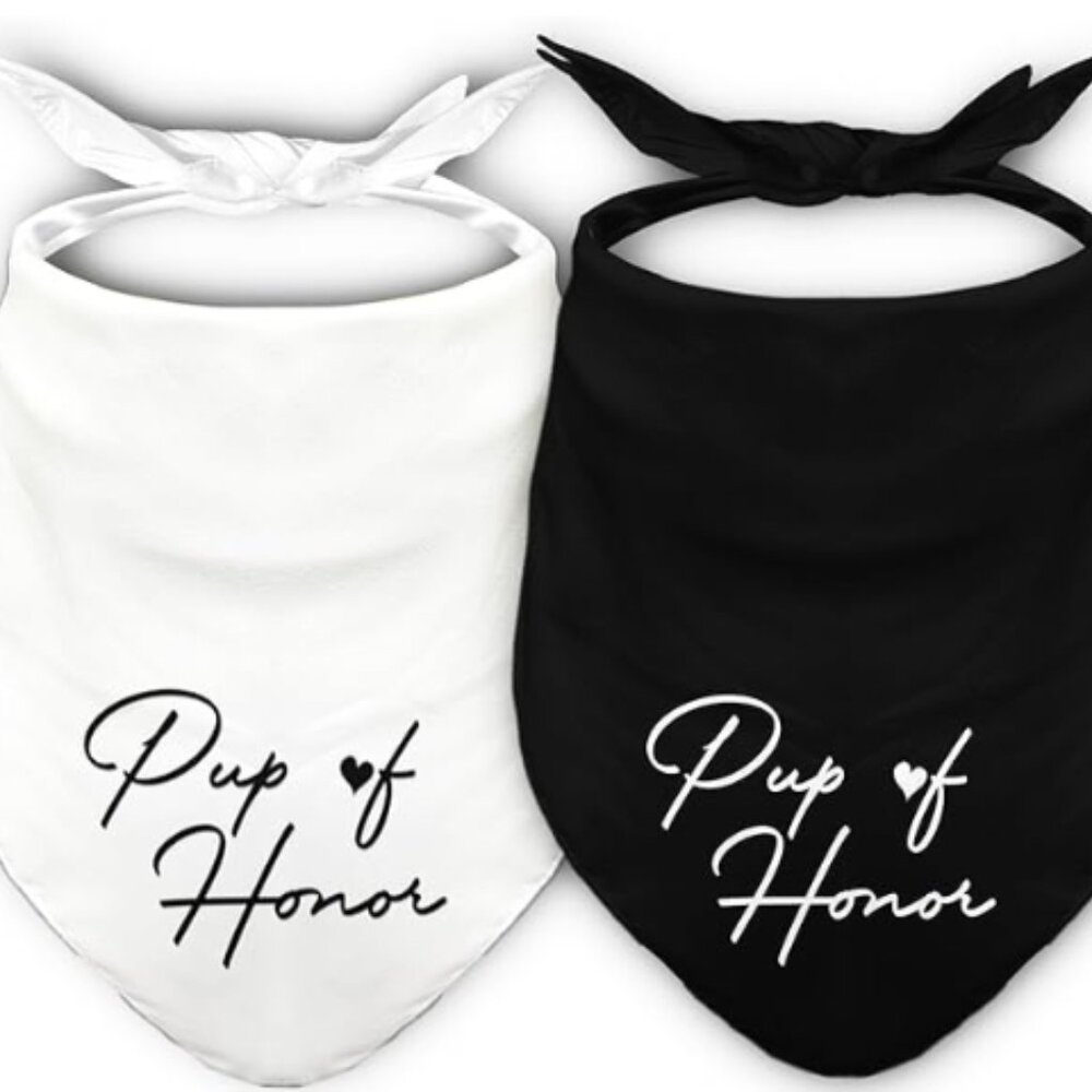 Pup of Honor Dog Bandanas 2 Pack Black/White for Wedding or Engagement